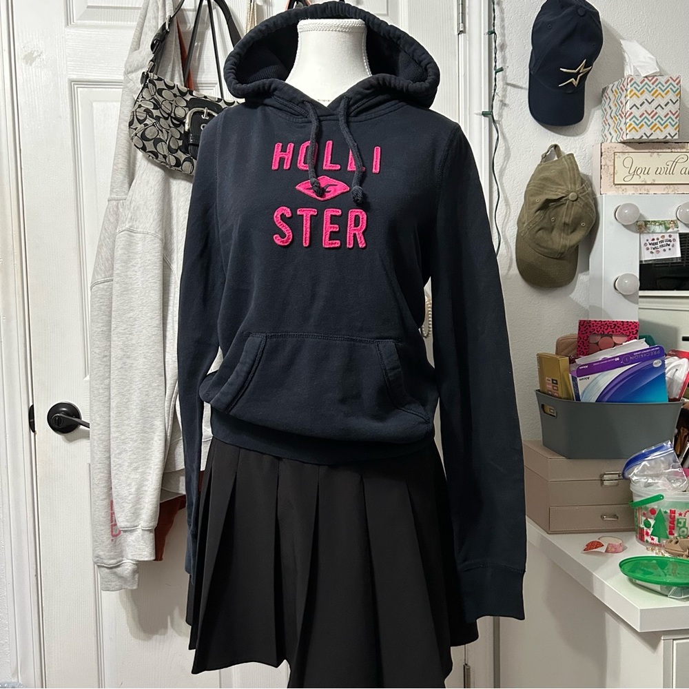 Hollister Black Hoodie with Pink Logo